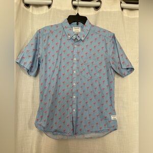 Public Art Blue Flamingo Print Men's Shirt button down short sleeve Med